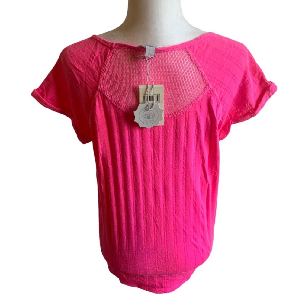 Lucky Brand Neon Pink Rolled Sleeve Mesh T-shirt size Small - Picture 4 of 5